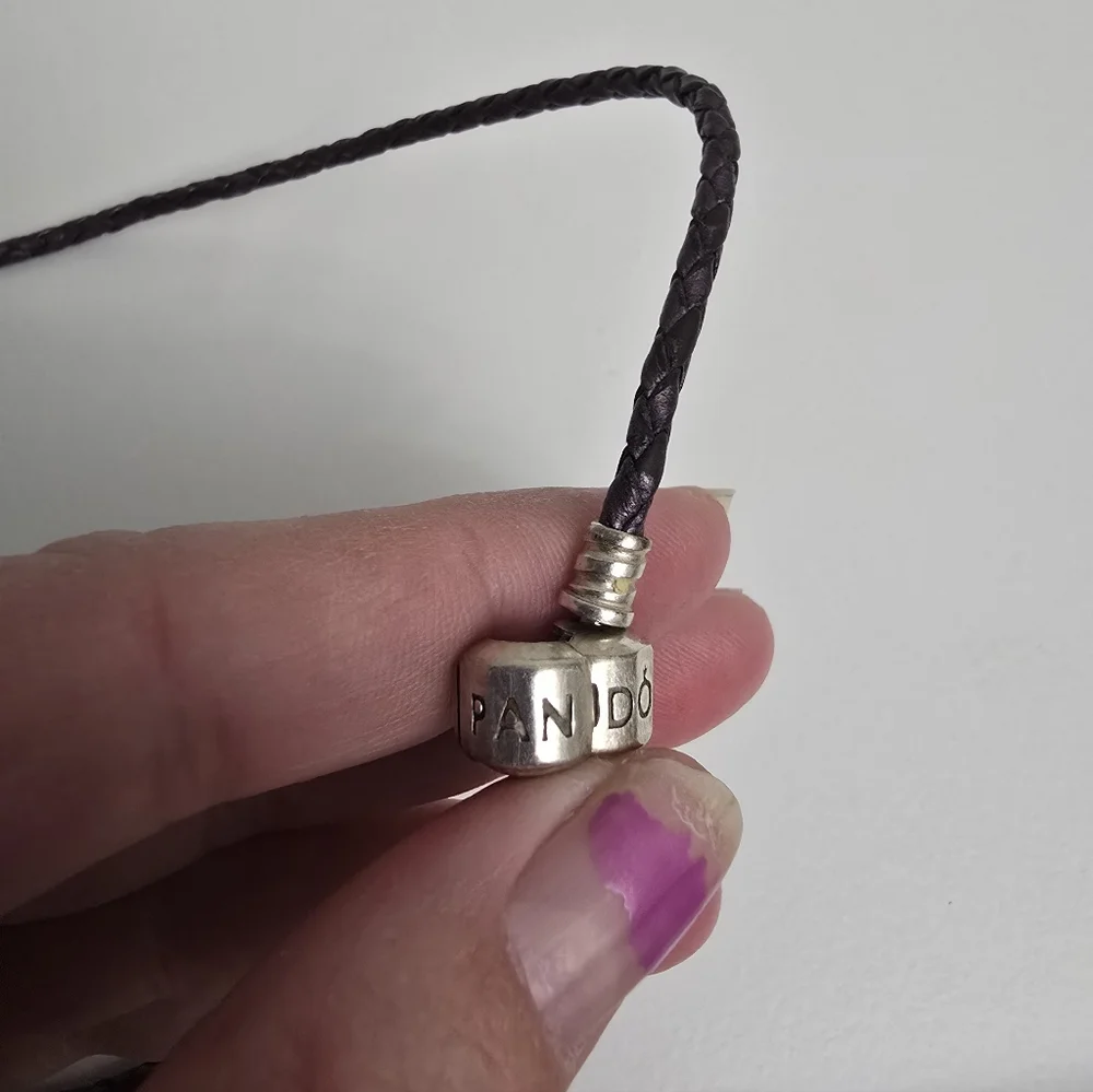 Retired Pandora Double Wrapped Purple Leather Bracelet 925 ALE Barrel Clasp